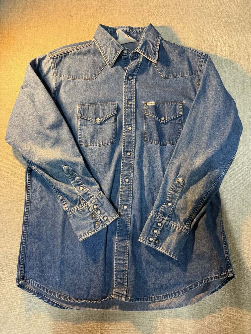 Vintage Carhartt Rugged Outdoor Wear Denim Western Pearl Snap Shirt
